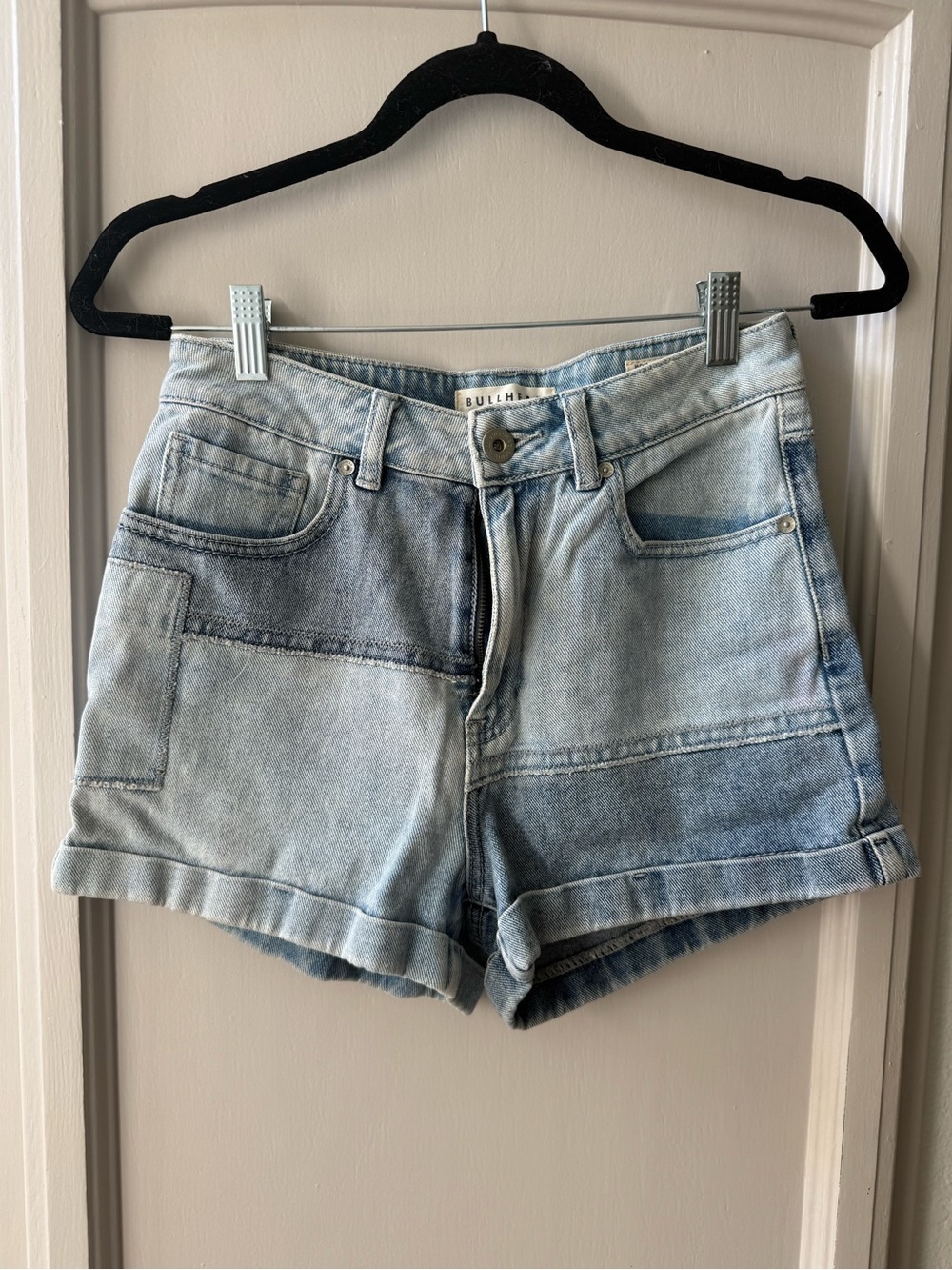 Patchwork Light Blue Denim Jean Shorts - BULLET